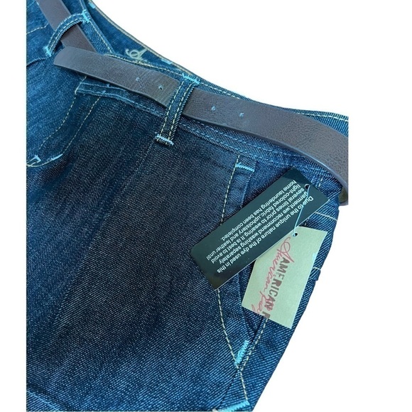 American Rag Blue Cuffed Brown & Gold Belted Jeans Shorts Flap Pocket Size 9 NWT - Picture 6 of 15